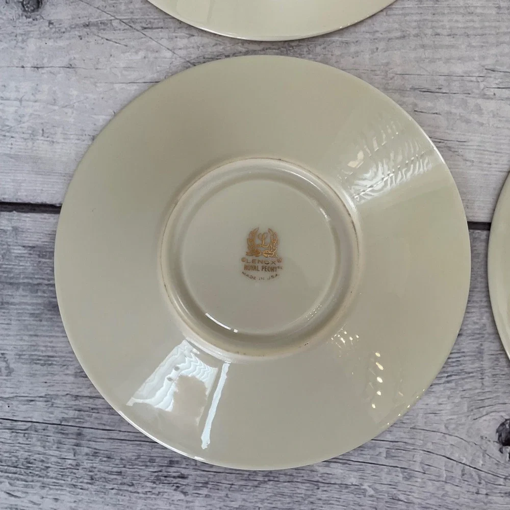 Lenox Royal Peony Saucers Set of 4 Ivory Navy Pink Floral Gold Trim Made in USA